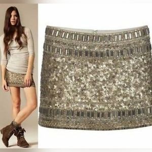All Saints Spitalfields Devo Antique Gold Sequin Skirt UK 8/US 4